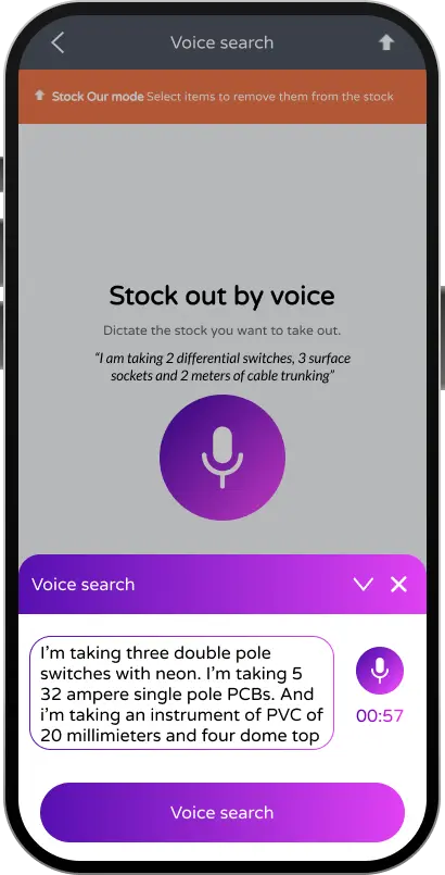 Voice Search en TicTAP — registra stock por voz